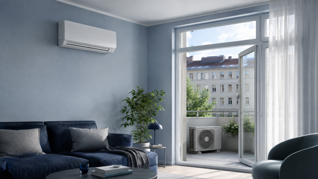 Split-Klimaanlage in einer Wiener-Wohnen-Wohnung in Wien